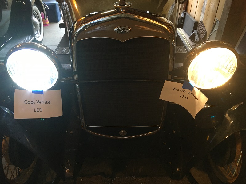 Cool White LED on left; Warm White LED on right